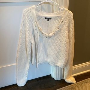 Cream/white Kendall and Kylie cross over knit sweater